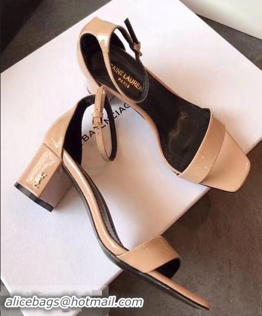 Cheapest Good Taste Saint Laurent Heel 6.5cm Patent Leather Sandals Y83410 Apricot