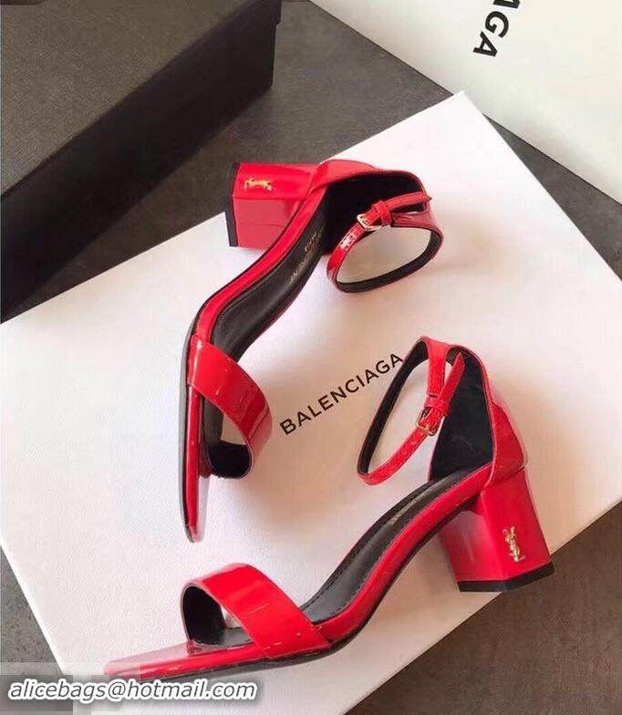 Buy Low Price Good Taste Saint Laurent Heel 6.5cm Patent Leather Sandals Y83410 Red