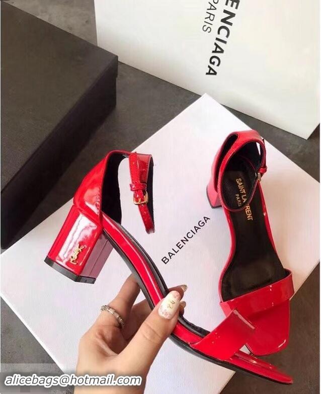 Buy Low Price Good Taste Saint Laurent Heel 6.5cm Patent Leather Sandals Y83410 Red