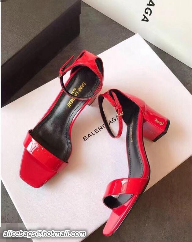 Buy Low Price Good Taste Saint Laurent Heel 6.5cm Patent Leather Sandals Y83410 Red