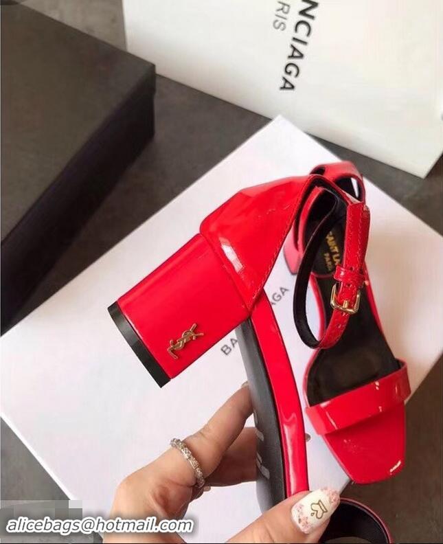 Buy Low Price Good Taste Saint Laurent Heel 6.5cm Patent Leather Sandals Y83410 Red