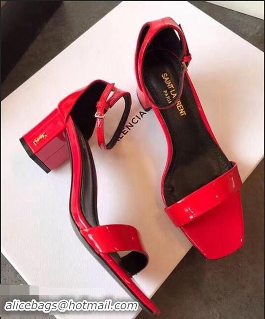 Buy Low Price Good Taste Saint Laurent Heel 6.5cm Patent Leather Sandals Y83410 Red