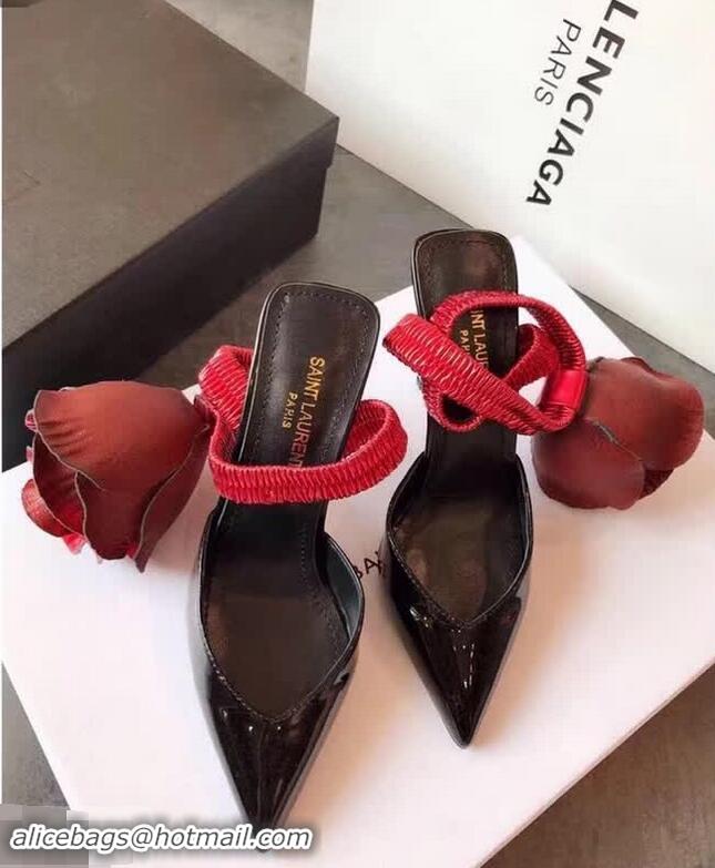 Good Quality Saint Laurent Point Heel With Flower Y83009 Red