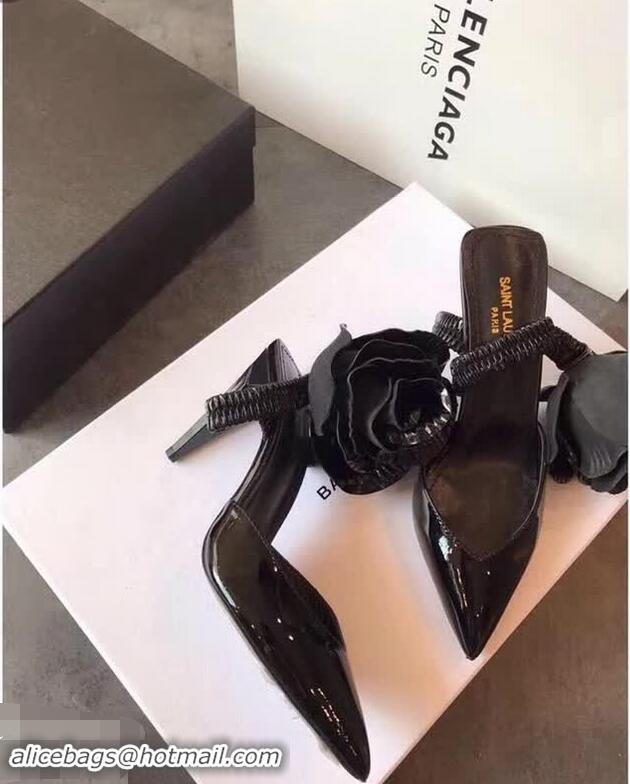 Lowest Cost Saint Laurent Point Heel With Flower Y83009 Black