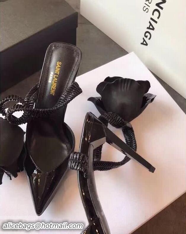 Lowest Cost Saint Laurent Point Heel With Flower Y83009 Black