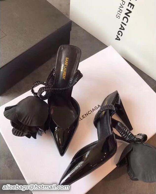 Lowest Cost Saint Laurent Point Heel With Flower Y83009 Black