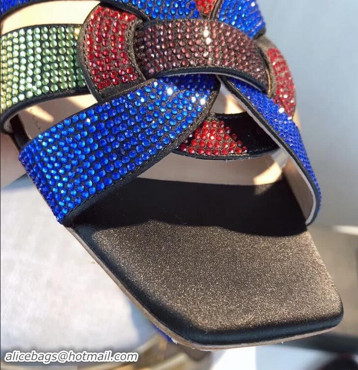 Lowest Price Saint Laurent Nu Pieds Flat Slide Sandal with Crystal Multicolor Y84004