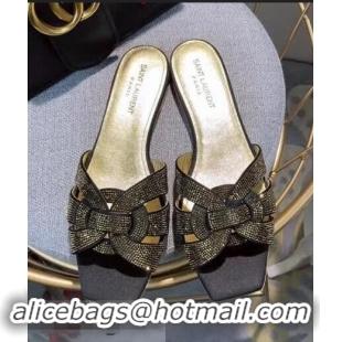 Best Product Saint Laurent Nu Pieds Flat Slide Sandal with Crystal Y84004 Gold/Black