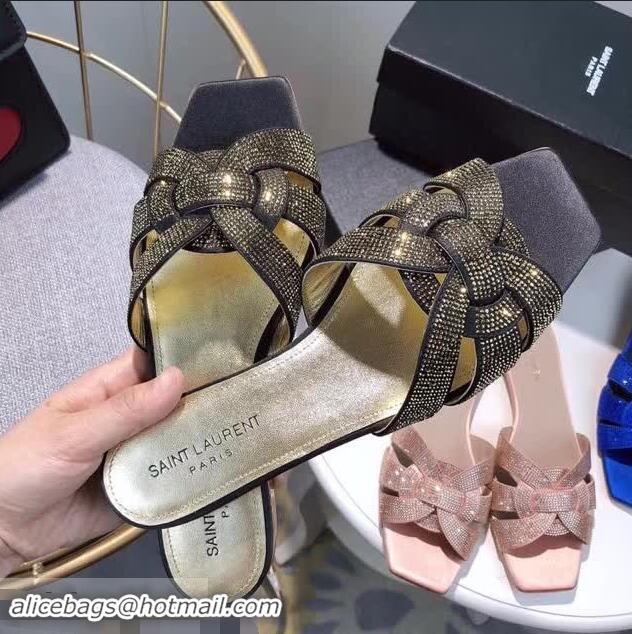 Best Product Saint Laurent Nu Pieds Flat Slide Sandal with Crystal Y84004 Gold/Black