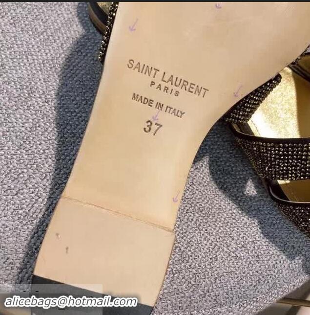 Best Product Saint Laurent Nu Pieds Flat Slide Sandal with Crystal Y84004 Gold/Black