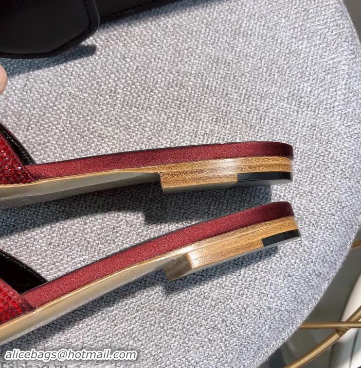 Unique Style Saint Laurent Nu Pieds Flat Slide Sandal with Crystal Y84004 Red