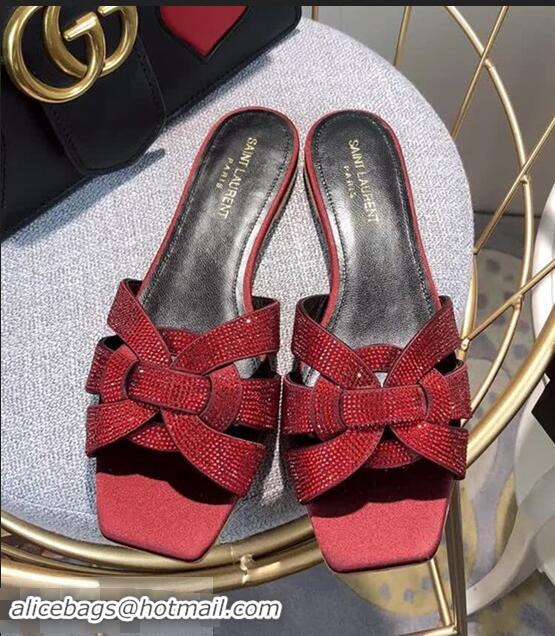 Unique Style Saint Laurent Nu Pieds Flat Slide Sandal with Crystal Y84004 Red