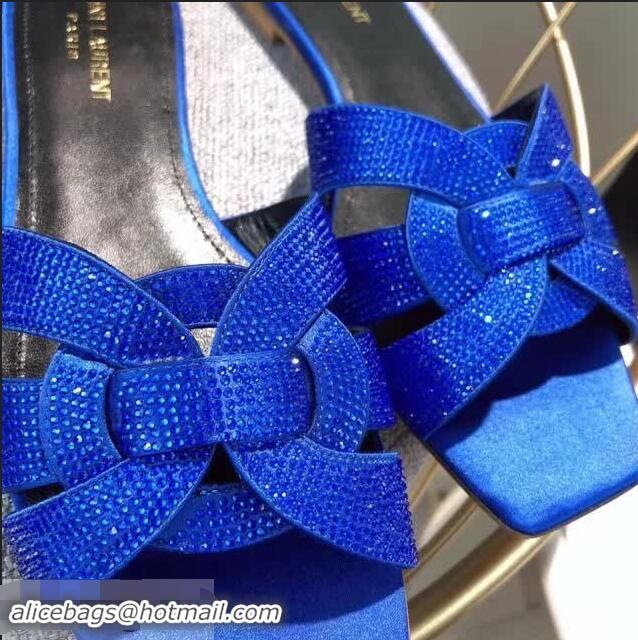 Top Grade Saint Laurent Nu Pieds Flat Slide Sandal with Crystal Y84004 Royal Blue