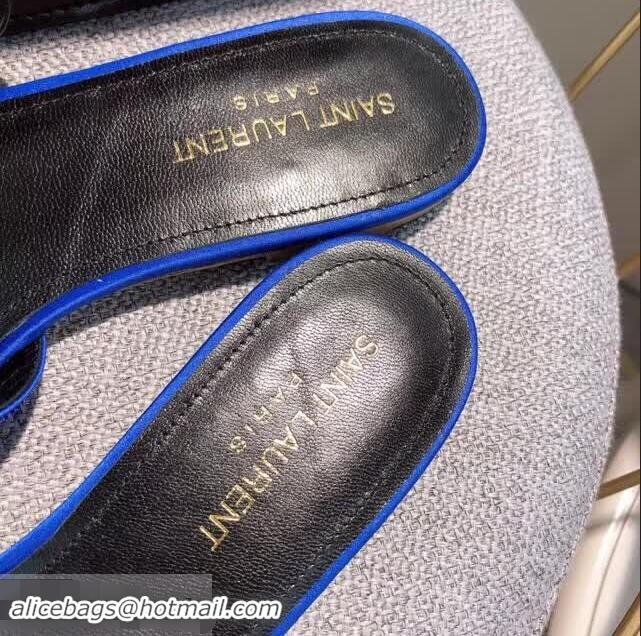 Top Grade Saint Laurent Nu Pieds Flat Slide Sandal with Crystal Y84004 Royal Blue