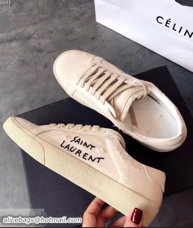 Grade Super Saint Laurent Court SL06 Sneakers Embroidered with Saint Laurent Y86714 White Worn Look