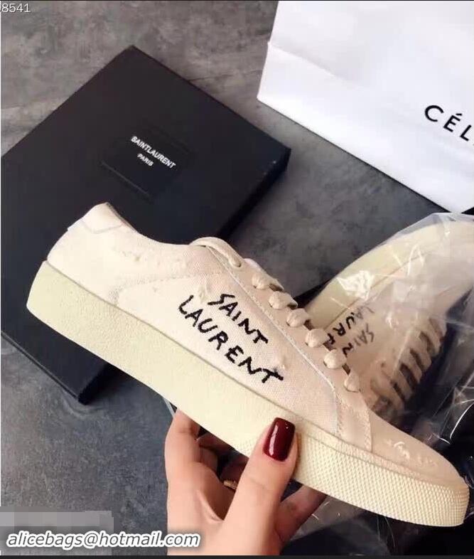 Grade Super Saint Laurent Court SL06 Sneakers Embroidered with Saint Laurent Y86714 White Worn Look