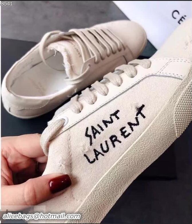 Grade Super Saint Laurent Court SL06 Sneakers Embroidered with Saint Laurent Y86714 White Worn Look