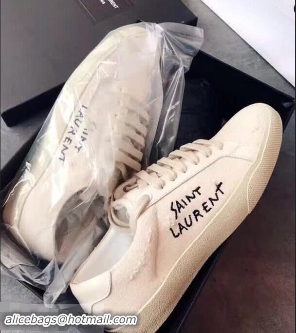 Grade Super Saint Laurent Court SL06 Sneakers Embroidered with Saint Laurent Y86714 White Worn Look