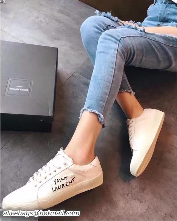 Grade Super Saint Laurent Court SL06 Sneakers Embroidered with Saint Laurent Y86714 White Worn Look