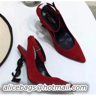 Low Cost Saint Laurent Heel 11cm Opyum Slingback Pumps In Suede Black With Black YSL Signature With Strap Y82207