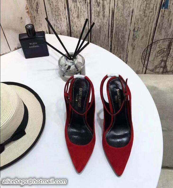 Low Cost Saint Laurent Heel 11cm Opyum Slingback Pumps In Suede Black With Black YSL Signature With Strap Y82207