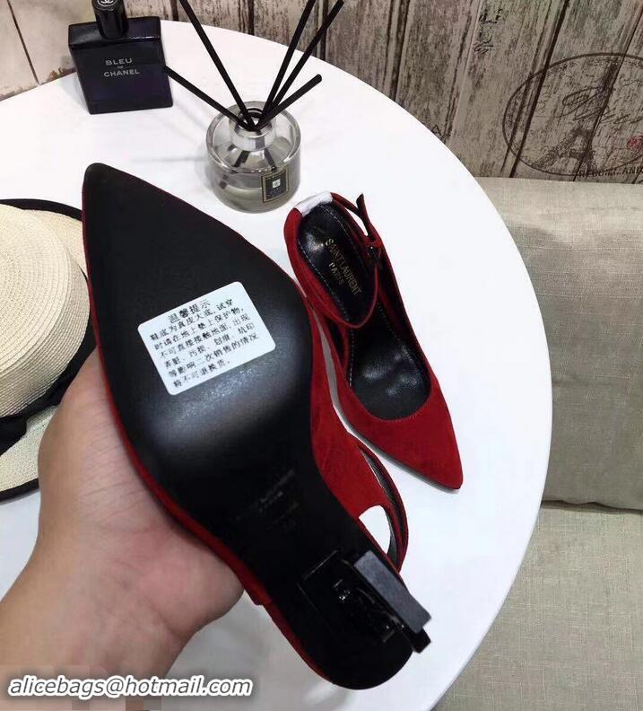 Low Cost Saint Laurent Heel 11cm Opyum Slingback Pumps In Suede Black With Black YSL Signature With Strap Y82207