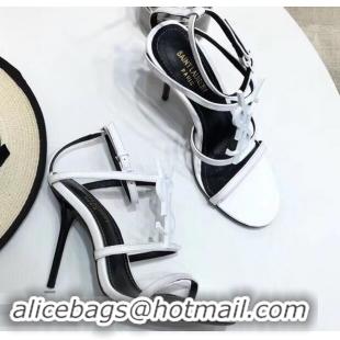 Super Saint Laurent Heel 10.5cm Cassandra Sandals Y91402 White With YSL Logo 2019