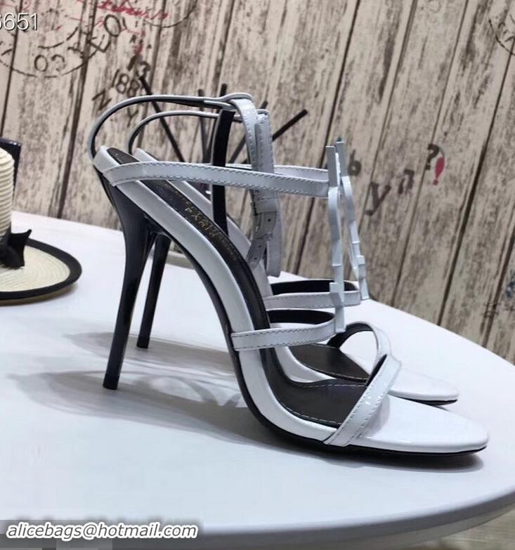 Super Saint Laurent Heel 10.5cm Cassandra Sandals Y91402 White With YSL Logo 2019