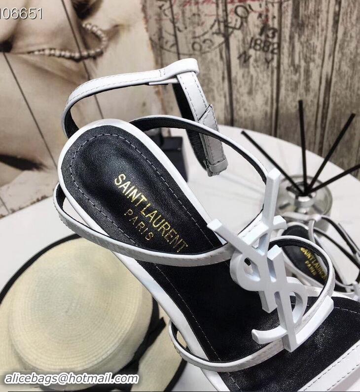 Super Saint Laurent Heel 10.5cm Cassandra Sandals Y91402 White With YSL Logo 2019