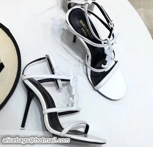 Super Saint Laurent Heel 10.5cm Cassandra Sandals Y91402 White With YSL Logo 2019