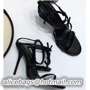 Low Price Saint Laurent Heel 10.5cm Cassandra Sandals Y91403 Patent Black With YSL Logo 2019