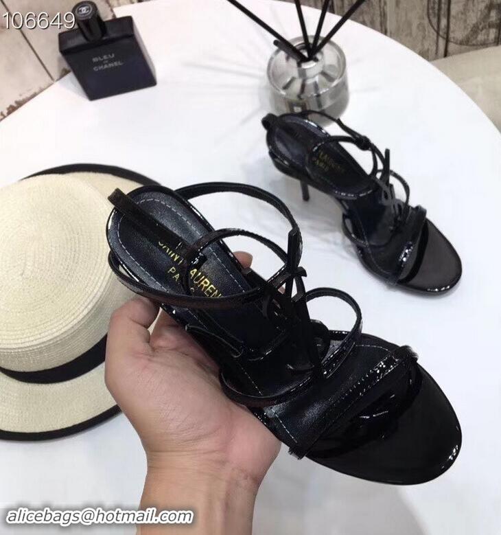 Low Price Saint Laurent Heel 10.5cm Cassandra Sandals Y91403 Patent Black With YSL Logo 2019