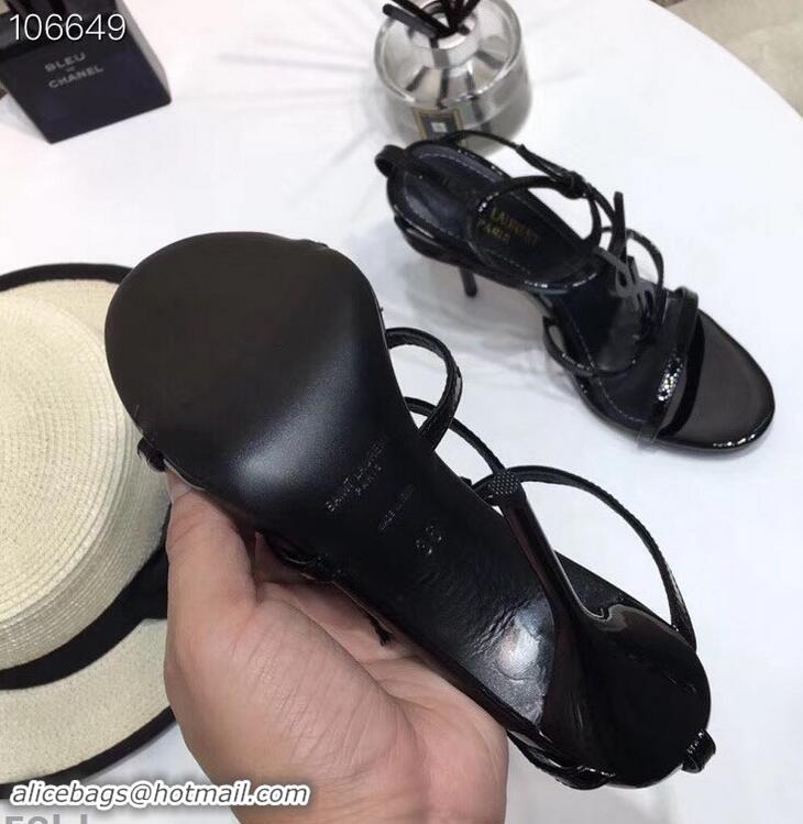 Low Price Saint Laurent Heel 10.5cm Cassandra Sandals Y91403 Patent Black With YSL Logo 2019