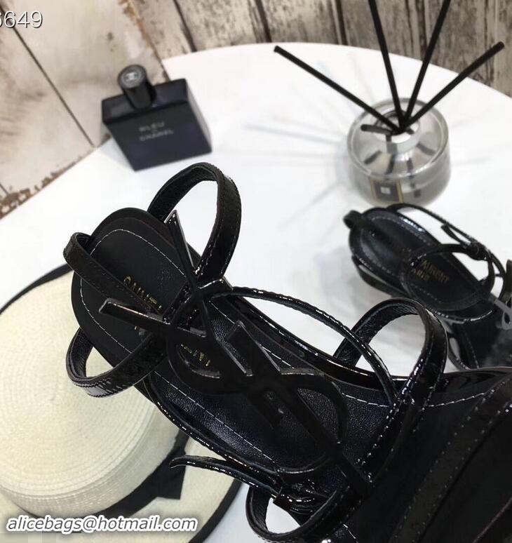 Low Price Saint Laurent Heel 10.5cm Cassandra Sandals Y91403 Patent Black With YSL Logo 2019