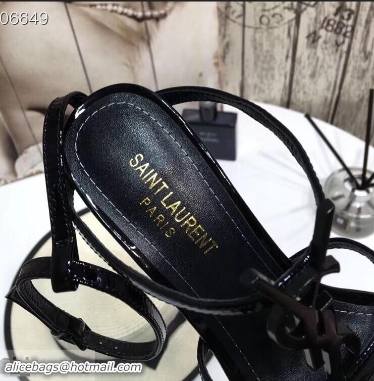 Low Price Saint Laurent Heel 10.5cm Cassandra Sandals Y91403 Patent Black With YSL Logo 2019