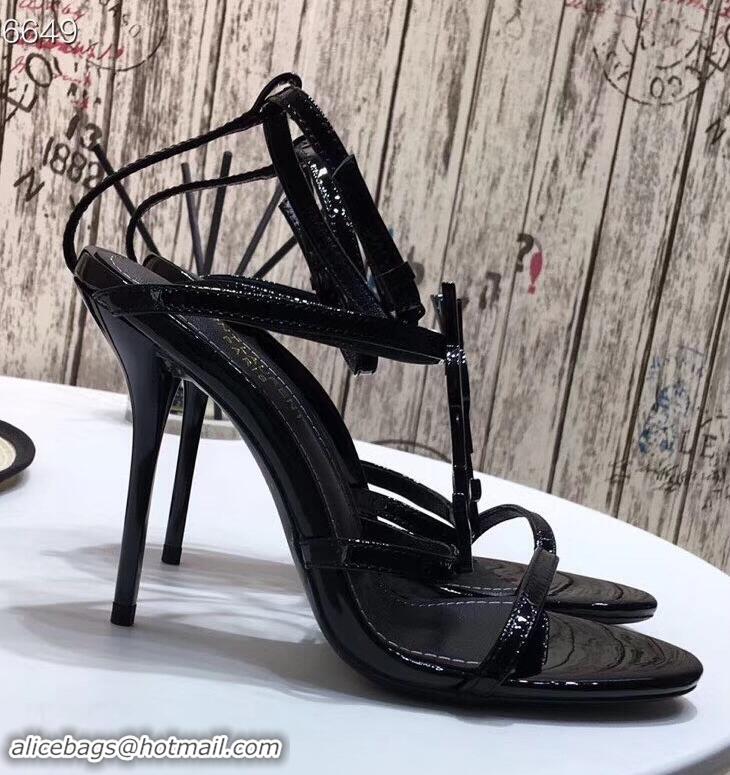 Low Price Saint Laurent Heel 10.5cm Cassandra Sandals Y91403 Patent Black With YSL Logo 2019