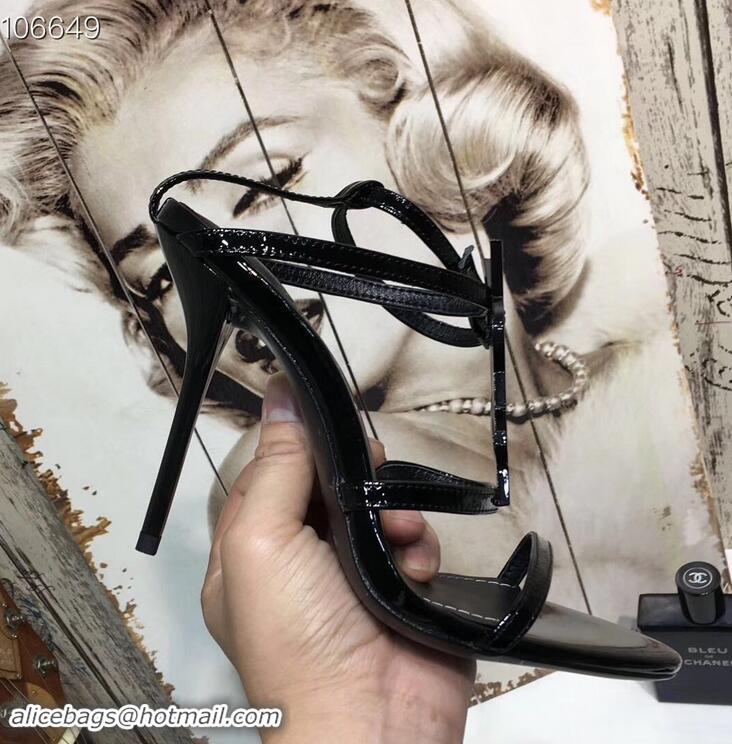 Low Price Saint Laurent Heel 10.5cm Cassandra Sandals Y91403 Patent Black With YSL Logo 2019