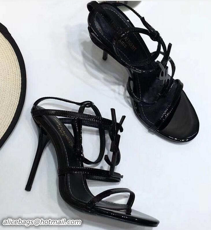 Low Price Saint Laurent Heel 10.5cm Cassandra Sandals Y91403 Patent Black With YSL Logo 2019