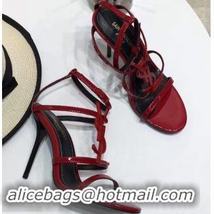 Pretty Style Saint Laurent Heel 10.5cm Cassandra Sandals Y91403 Patent Red With YSL Logo 2019