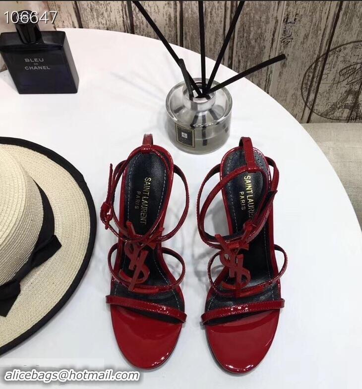 Pretty Style Saint Laurent Heel 10.5cm Cassandra Sandals Y91403 Patent Red With YSL Logo 2019