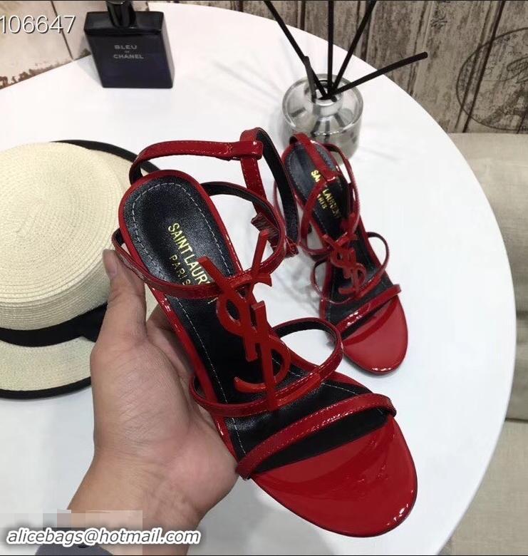 Pretty Style Saint Laurent Heel 10.5cm Cassandra Sandals Y91403 Patent Red With YSL Logo 2019