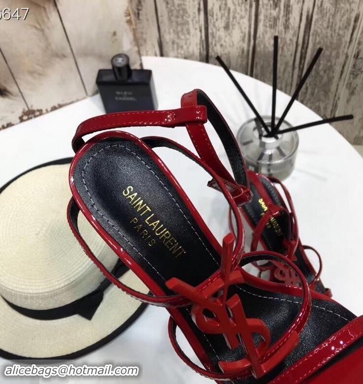 Pretty Style Saint Laurent Heel 10.5cm Cassandra Sandals Y91403 Patent Red With YSL Logo 2019