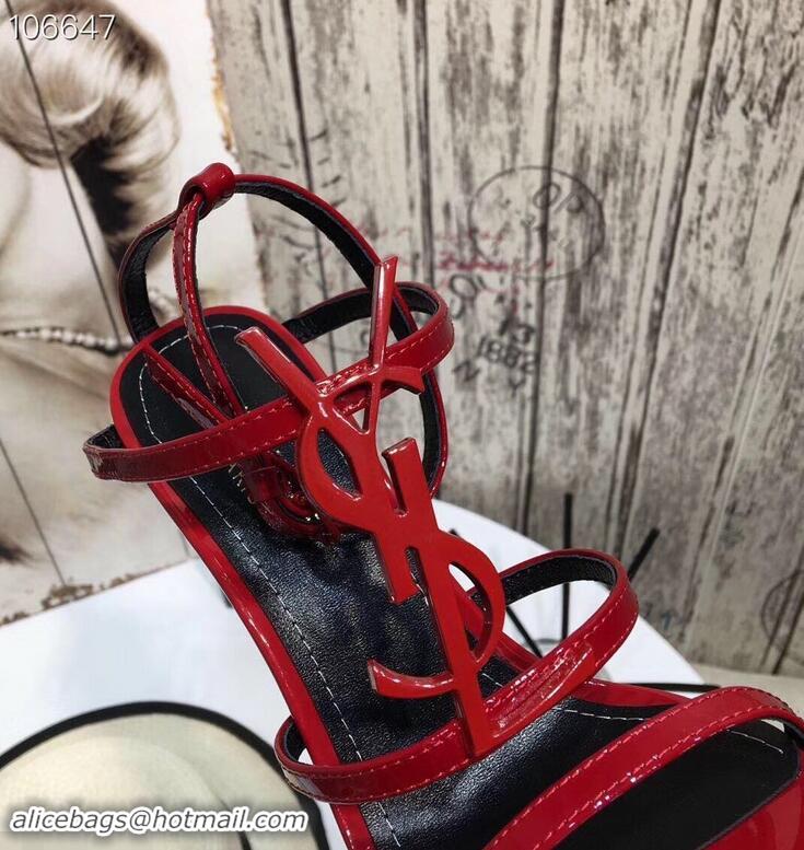 Pretty Style Saint Laurent Heel 10.5cm Cassandra Sandals Y91403 Patent Red With YSL Logo 2019