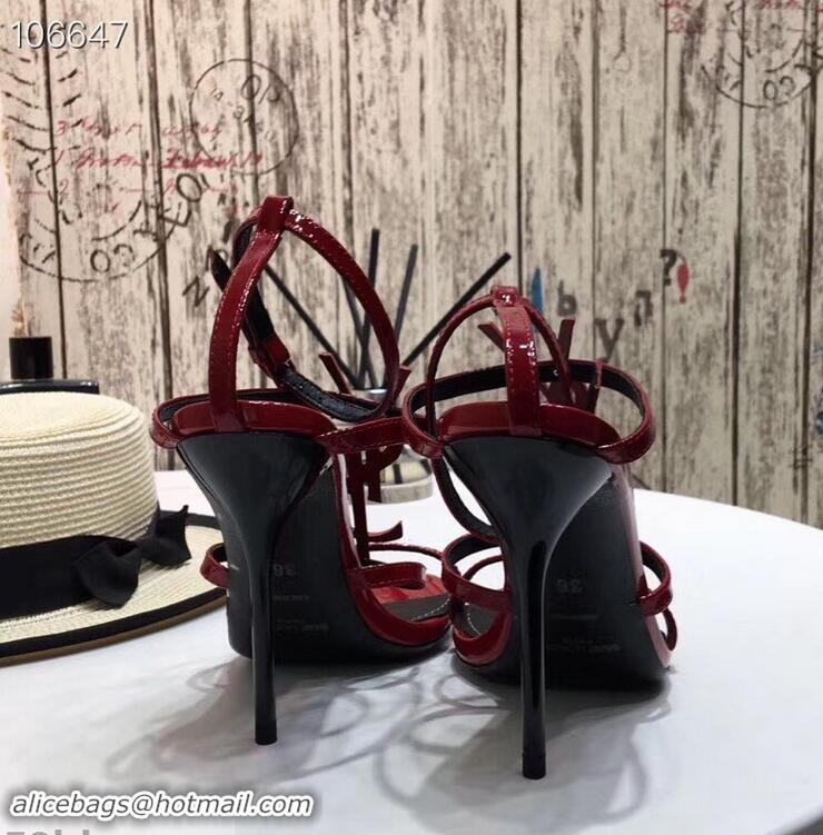 Pretty Style Saint Laurent Heel 10.5cm Cassandra Sandals Y91403 Patent Red With YSL Logo 2019