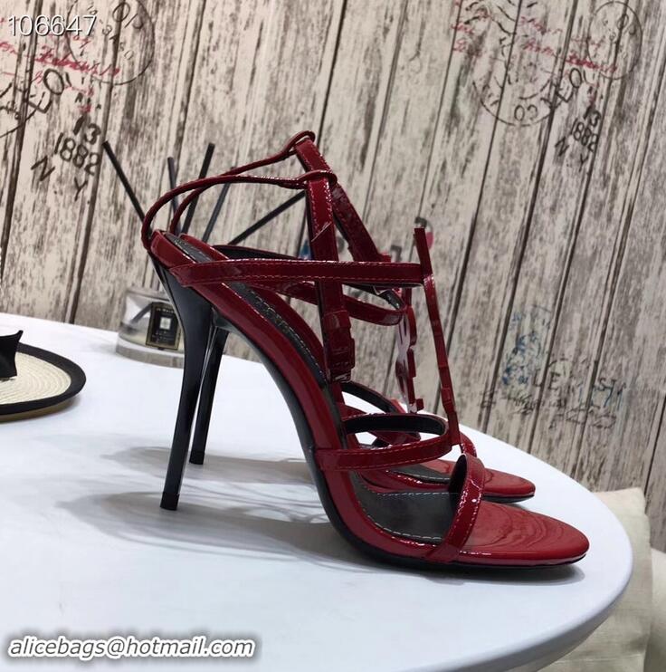 Pretty Style Saint Laurent Heel 10.5cm Cassandra Sandals Y91403 Patent Red With YSL Logo 2019