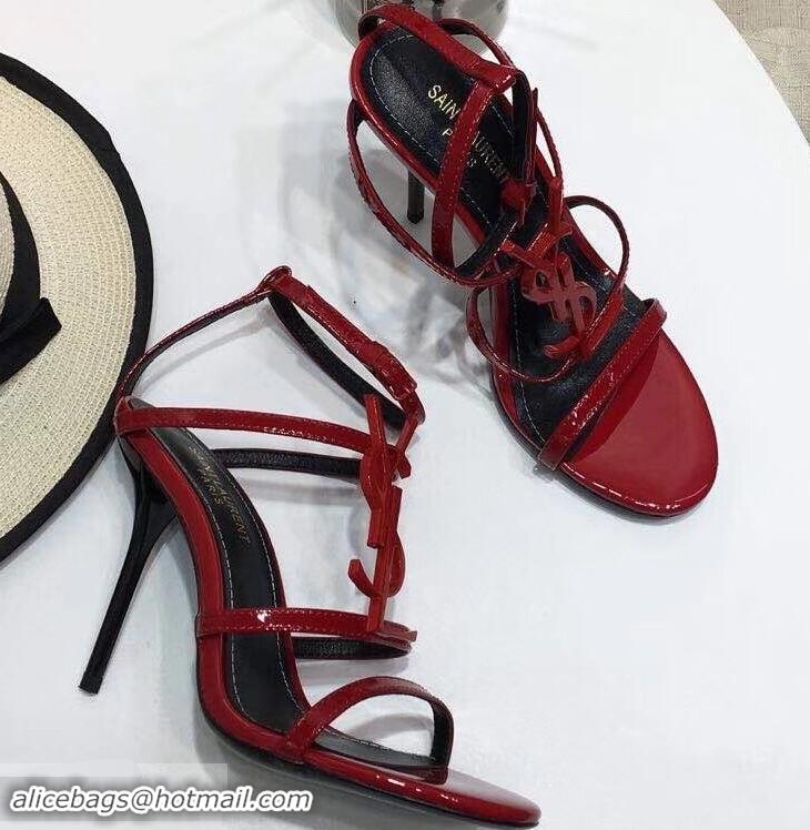 Pretty Style Saint Laurent Heel 10.5cm Cassandra Sandals Y91403 Patent Red With YSL Logo 2019