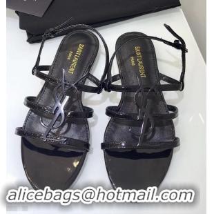 Inexpensive SAINT LAURENT PARIS CASSANDRA PATENT SANDALS Y93023 BLACK WITH BLACK LOGO