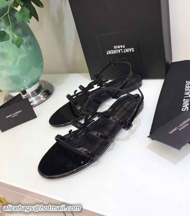 Inexpensive SAINT LAURENT PARIS CASSANDRA PATENT SANDALS Y93023 BLACK WITH BLACK LOGO