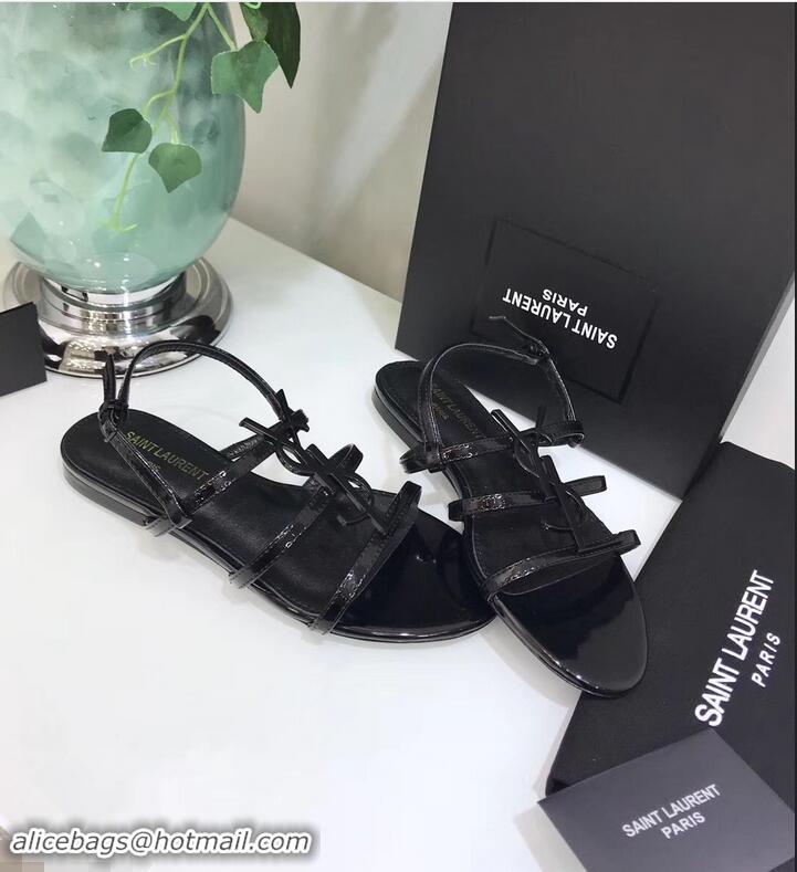 Inexpensive SAINT LAURENT PARIS CASSANDRA PATENT SANDALS Y93023 BLACK WITH BLACK LOGO