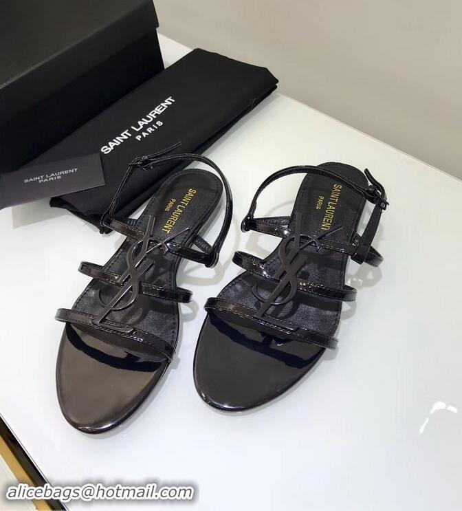 Inexpensive SAINT LAURENT PARIS CASSANDRA PATENT SANDALS Y93023 BLACK WITH BLACK LOGO